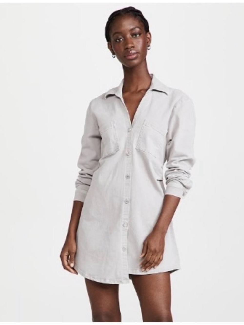 Le Jean Eliza Denim Asymmetrical Hem Shirt Dress Gray/Taupe Size S